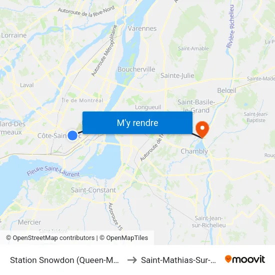 Station Snowdon (Queen-Mary / Circle) to Saint-Mathias-Sur-Richelieu map