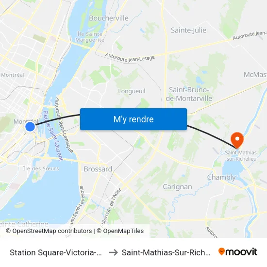 Station Square-Victoria-Oaci to Saint-Mathias-Sur-Richelieu map