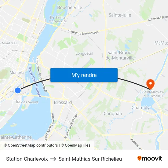 Station Charlevoix to Saint-Mathias-Sur-Richelieu map