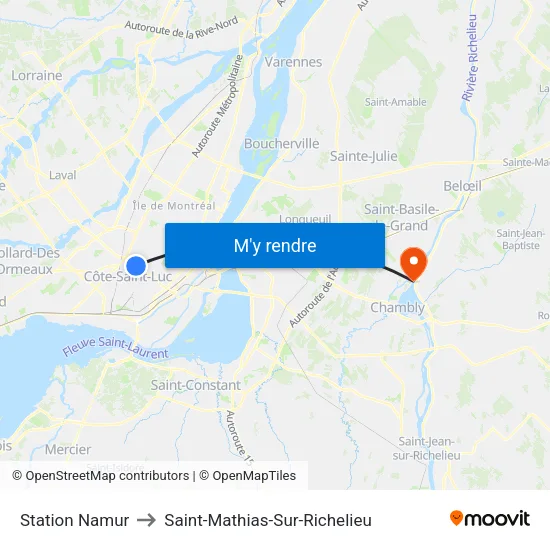 Station Namur to Saint-Mathias-Sur-Richelieu map