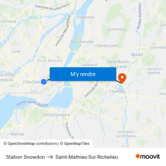 Station Snowdon to Saint-Mathias-Sur-Richelieu map