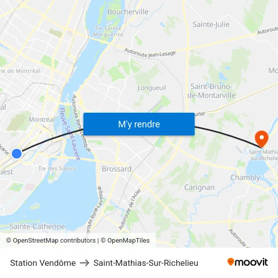 Station Vendôme to Saint-Mathias-Sur-Richelieu map