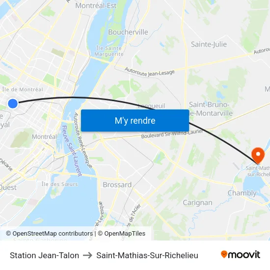 Station Jean-Talon to Saint-Mathias-Sur-Richelieu map