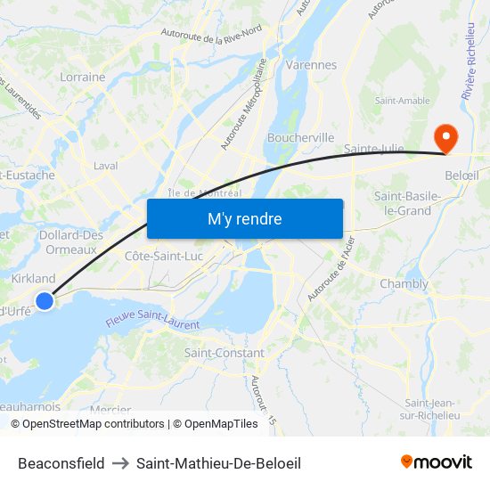 Beaconsfield to Saint-Mathieu-De-Beloeil map