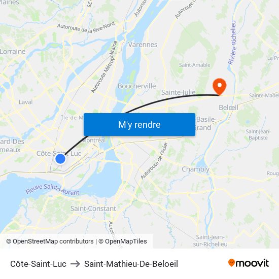 Côte-Saint-Luc to Saint-Mathieu-De-Beloeil map