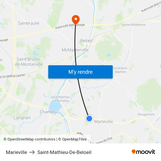 Marieville to Saint-Mathieu-De-Beloeil map
