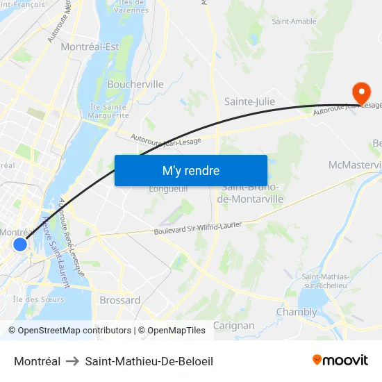 Montréal to Saint-Mathieu-De-Beloeil map