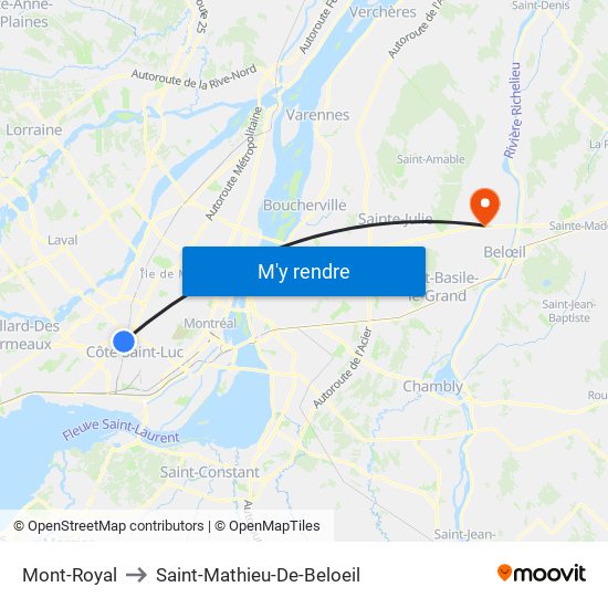 Mont-Royal to Saint-Mathieu-De-Beloeil map