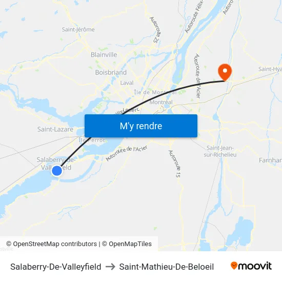 Salaberry-De-Valleyfield to Saint-Mathieu-De-Beloeil map