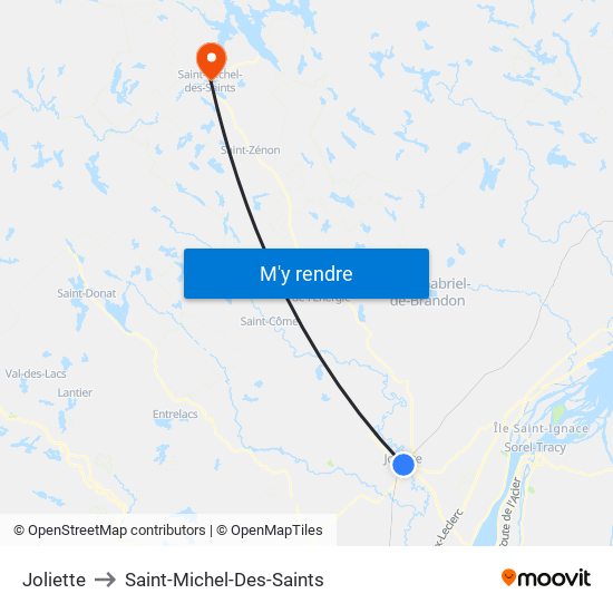 Joliette to Saint-Michel-Des-Saints map