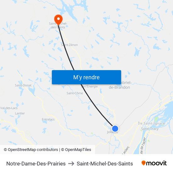 Notre-Dame-Des-Prairies to Saint-Michel-Des-Saints map