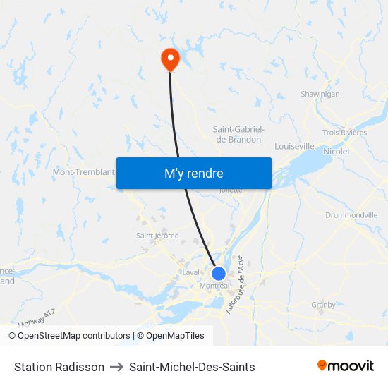 Station Radisson to Saint-Michel-Des-Saints map