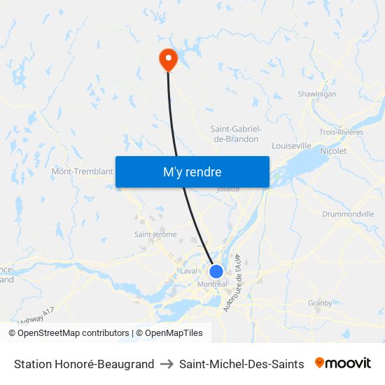 Station Honoré-Beaugrand to Saint-Michel-Des-Saints map