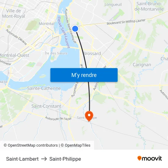Saint-Lambert to Saint-Philippe map