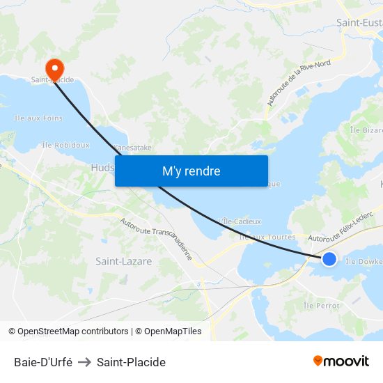 Baie-D'Urfé to Saint-Placide map