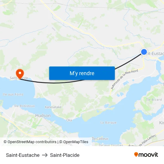 Saint-Eustache to Saint-Placide map