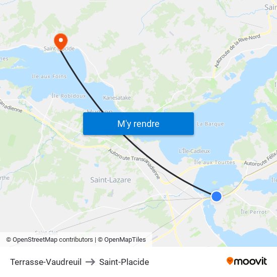 Terrasse-Vaudreuil to Saint-Placide map