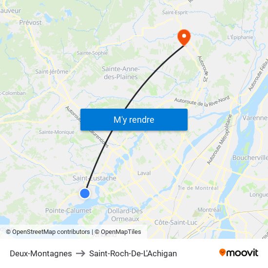 Deux-Montagnes to Saint-Roch-De-L'Achigan map