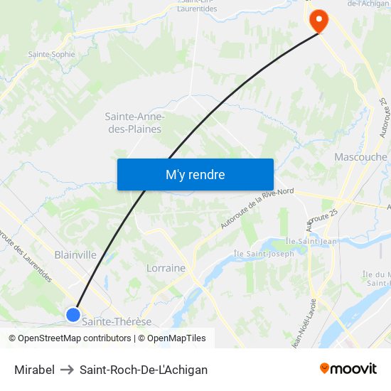Mirabel to Saint-Roch-De-L'Achigan map