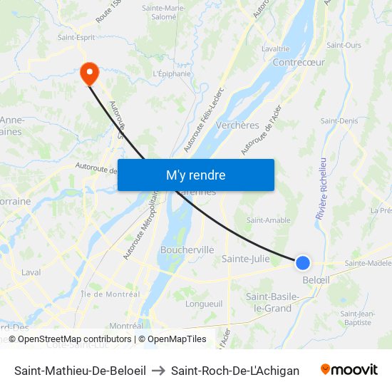 Saint-Mathieu-De-Beloeil to Saint-Roch-De-L'Achigan map