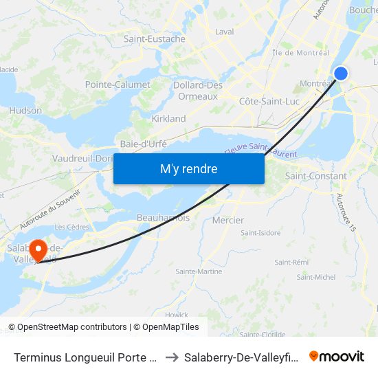 Terminus Longueuil Porte 31 to Salaberry-De-Valleyfield map