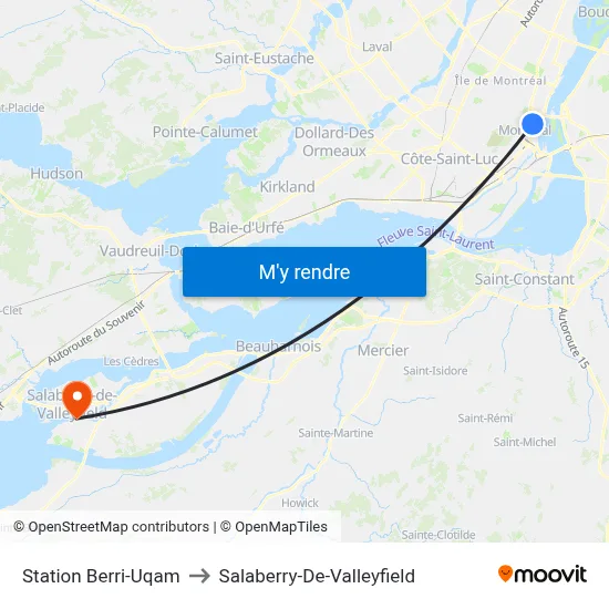 Station Berri-Uqam to Salaberry-De-Valleyfield map