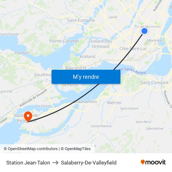 Station Jean-Talon to Salaberry-De-Valleyfield map