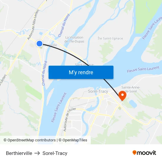 Berthierville to Sorel-Tracy map