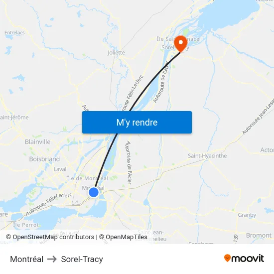Montréal to Sorel-Tracy map