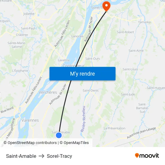Saint-Amable to Sorel-Tracy map
