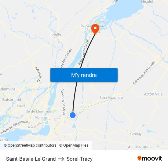 Saint-Basile-Le-Grand to Sorel-Tracy map