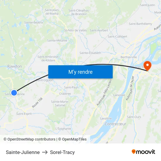 Sainte-Julienne to Sorel-Tracy map