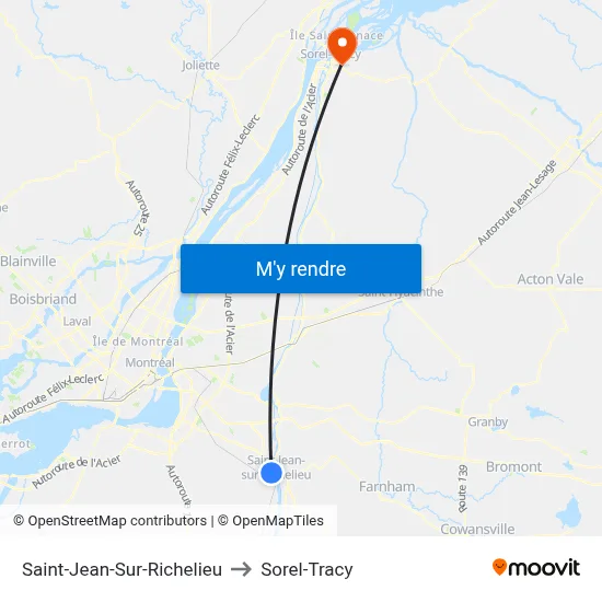 Saint-Jean-Sur-Richelieu to Sorel-Tracy map