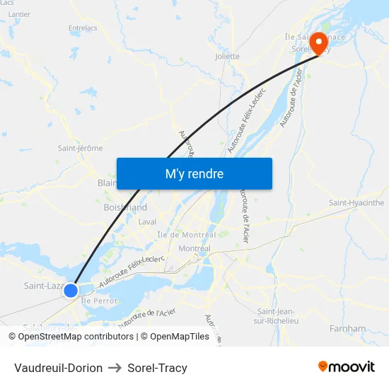 Vaudreuil-Dorion to Sorel-Tracy map