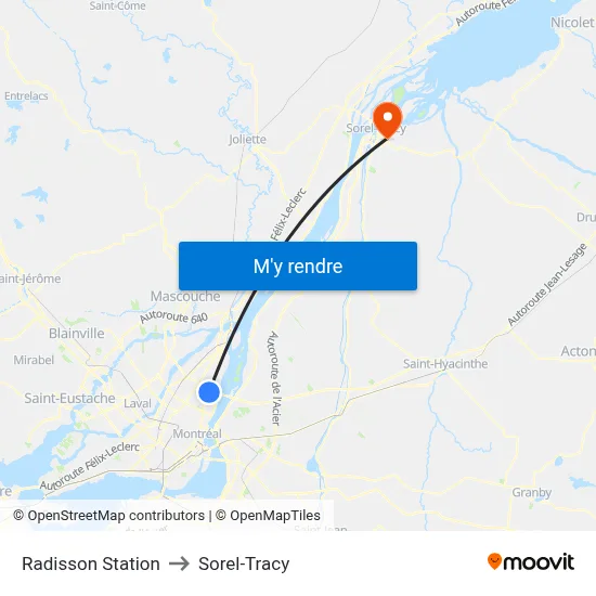 Radisson Station to Sorel-Tracy map