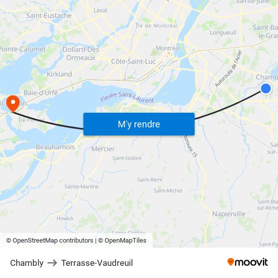 Chambly to Terrasse-Vaudreuil map