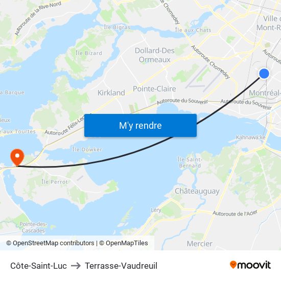 Côte-Saint-Luc to Terrasse-Vaudreuil map