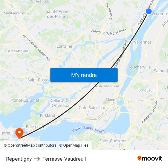 Repentigny to Terrasse-Vaudreuil map
