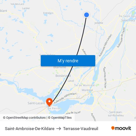 Saint-Ambroise-De-Kildare to Terrasse-Vaudreuil map