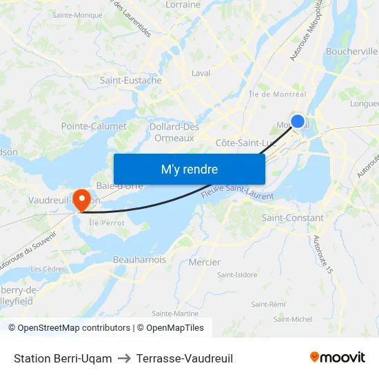 Station Berri-Uqam to Terrasse-Vaudreuil map