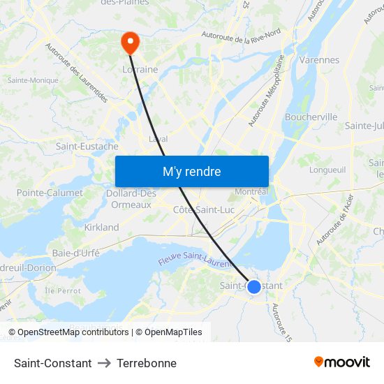 Saint-Constant to Terrebonne map