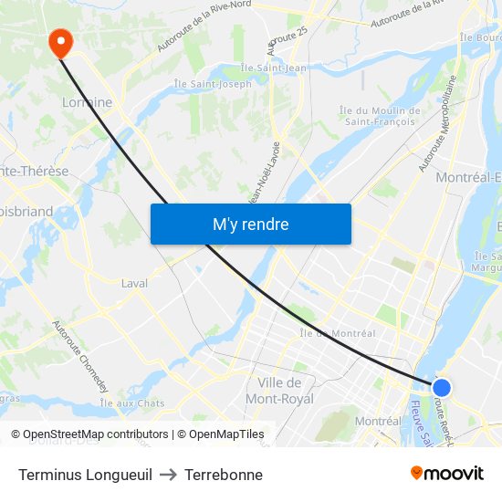 Terminus Longueuil to Terrebonne map