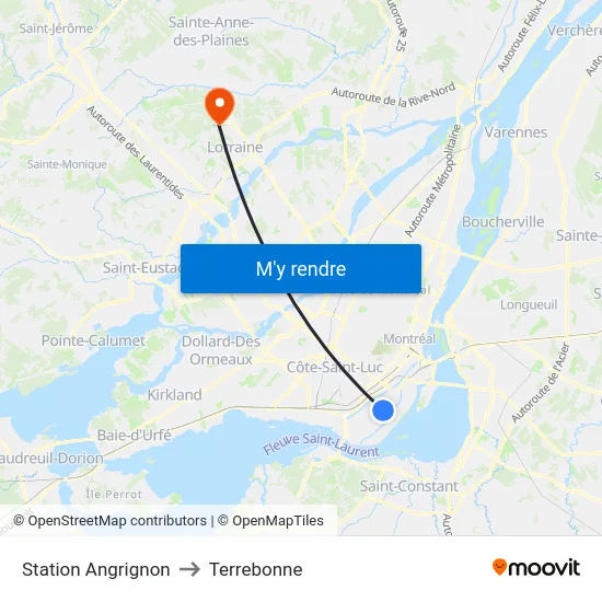 Station Angrignon to Terrebonne map