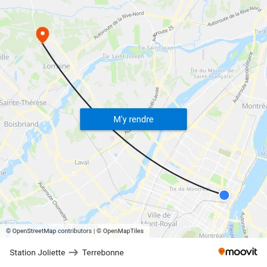 Station Joliette to Terrebonne map