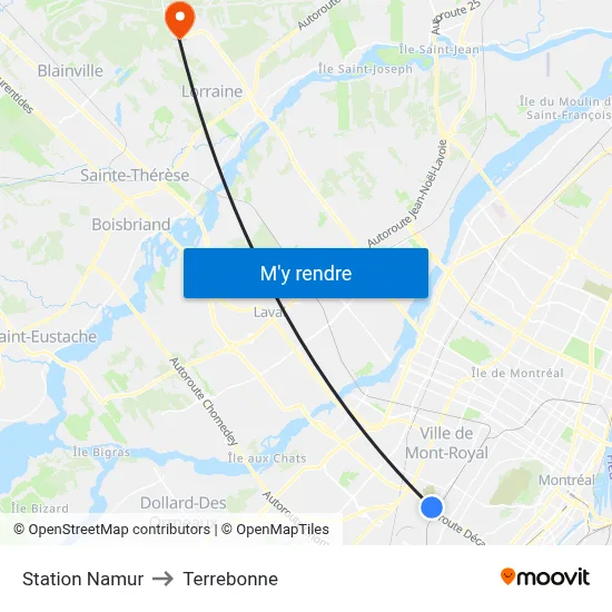 Station Namur to Terrebonne map