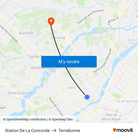 Station De La Concorde to Terrebonne map