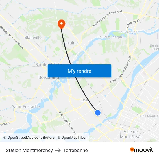Station Montmorency to Terrebonne map
