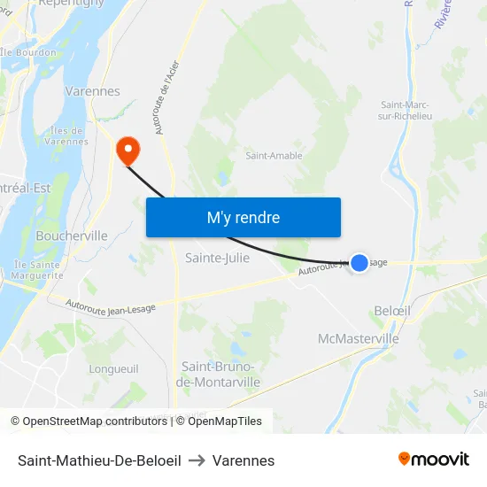 Saint-Mathieu-De-Beloeil to Varennes map