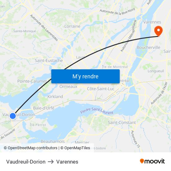 Vaudreuil-Dorion to Varennes map