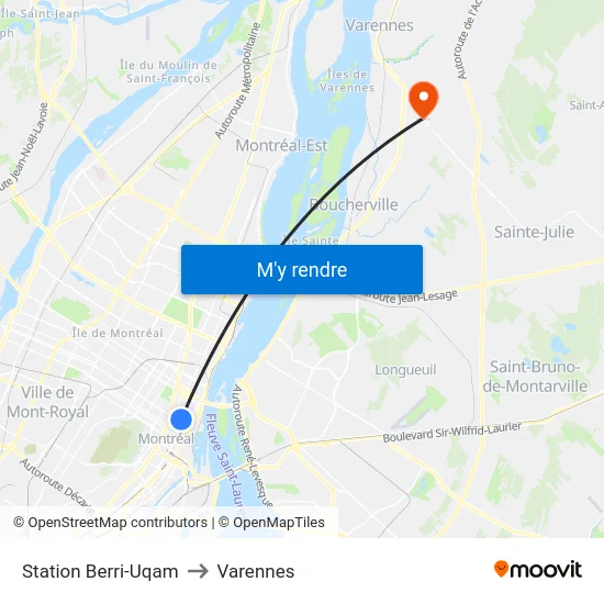 Station Berri-Uqam to Varennes map